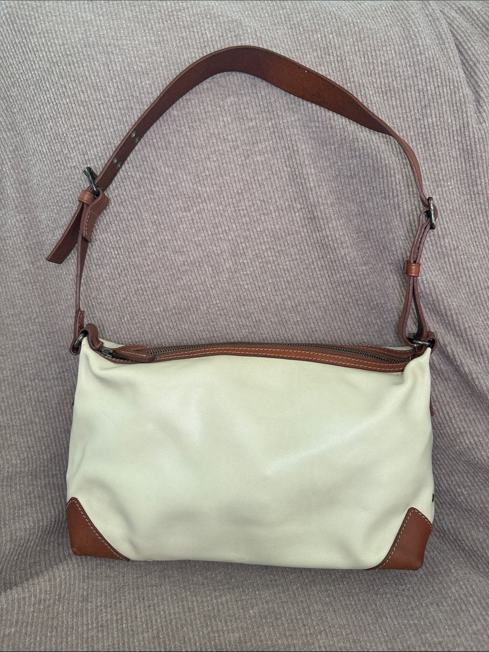 Francesco Biasia Cream and Brown Leather Shoulder Bag